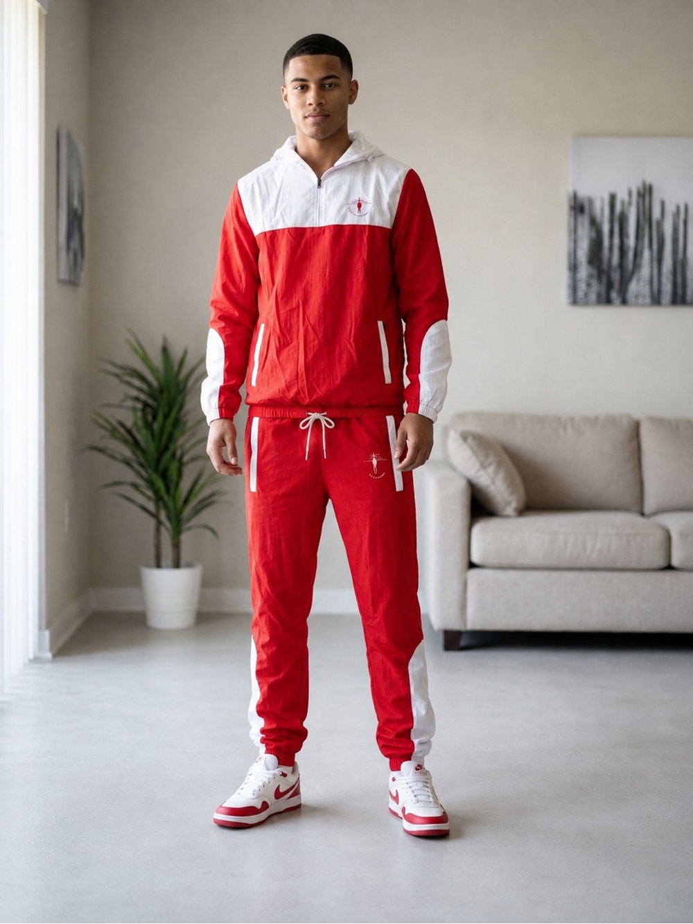 Route Runners Men’s Red and White Jogger Sweatpants Size S